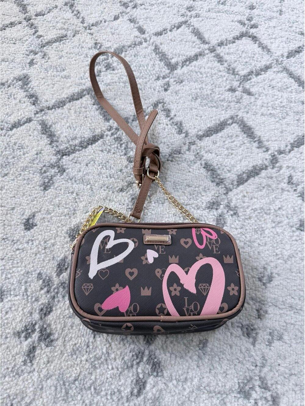 NWT Claire’s Love Print Crossbody Wristlet Wallet Purse